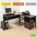 《DFhouse》頂楓150+90公分大L型工作桌+主機架+桌上架+活動櫃  -黑橡木色
