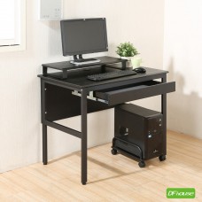 《DFhouse》頂楓90公分工作桌+1抽屜+主機架+桌上架  -黑橡木色